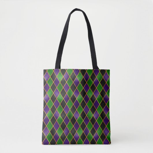 PAARS GREEN BLACK GOLD MARDI GRAS DIAMOND PATTERN TOTE BAG (Voorkant)