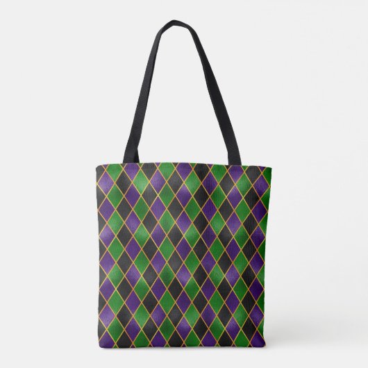 PAARS GREEN BLACK GOLD MARDI GRAS DIAMOND PATTERN TOTE BAG (Achterkant)