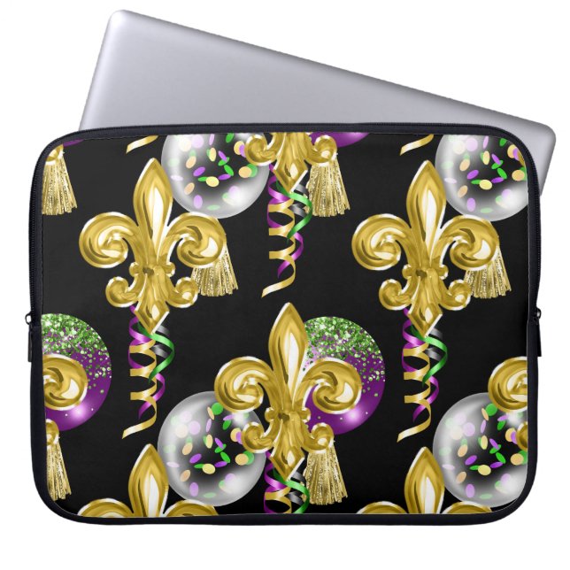 PAARS GREEN GOLD MARDI GRAS LAPTOP SLEEVE (Voorkant)