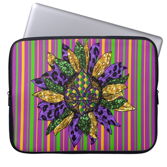 PAARS GREEN GOLD MARDI GRAS SUNFLOWER LAPTOP SLEEVE (Voorkant)