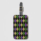 PAARS GREEN GREEN MARDI GRAS DIAMOND PATTERN BAGAGELABEL (Voorkant (verticaal))