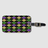 PAARS GREEN GREEN MARDI GRAS DIAMOND PATTERN BAGAGELABEL (Voorkant (horizontaal))