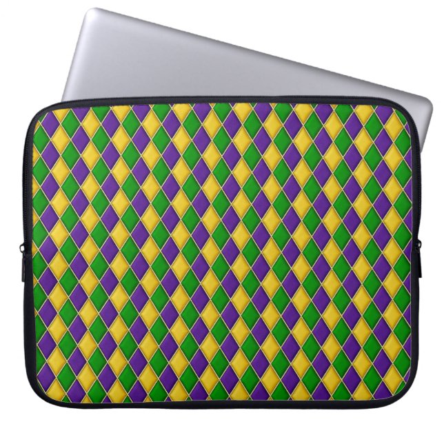 PAARS GREEN GREEN MARDI GRAS DIAMOND PATTERN LAPTOP SLEEVE (Voorkant)