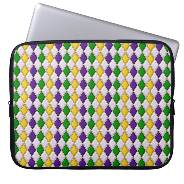 PAARS GREEN GREEN MARDI GRAS DIAMOND PATTERN LAPTOP SLEEVE (Voorkant)