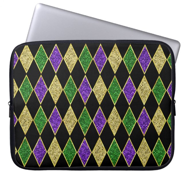 PAARS GREEN GREEN MARDI GRAS DIAMOND PATTERN LAPTOP SLEEVE (Voorkant)