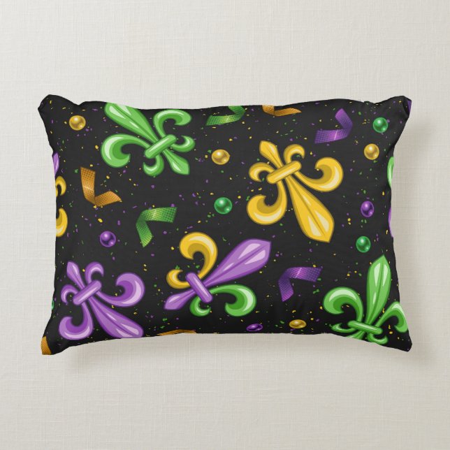 PAARS GREEN YELLOW MARDI GRAS FLEUR DI LIS ACCENT KUSSEN (Voorkant)