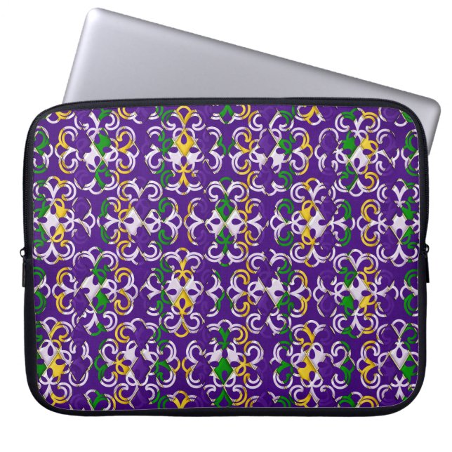 PAARS GREEN YELLOW MARDI GRAS FLEUR DI LIS LAPTOP SLEEVE (Voorkant)
