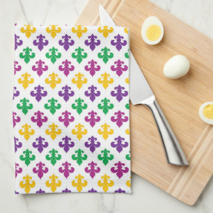 PAARS GREEN YELLOW MARDI GRAS FLEUR DI LIS THEEDOEK
