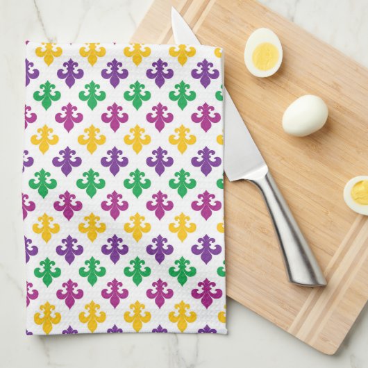 PAARS GREEN YELLOW MARDI GRAS FLEUR DI LIS THEEDOEK (Quarter Fold)