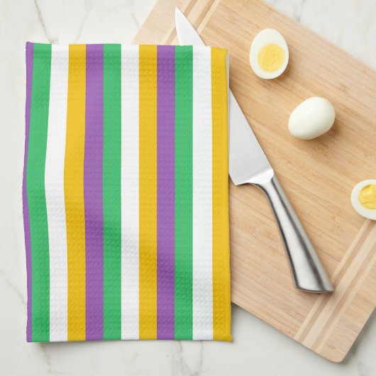 PAARS GREEN YELLOW MARDI GRAS STRIPES KITCHEN TOW THEEDOEK (Quarter Fold)