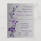 Paars, Grijs Bloemmotief met Vlinders RSVP Kaart 2 (Achterkant)