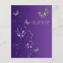 Paars, Grijs Bloemmotief met Vlinders RSVP Kaart 2