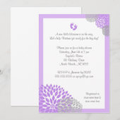 Paars grijs Dahlia Baby shower uitnodigen met voet Kaart (Voorkant / Achterkant)