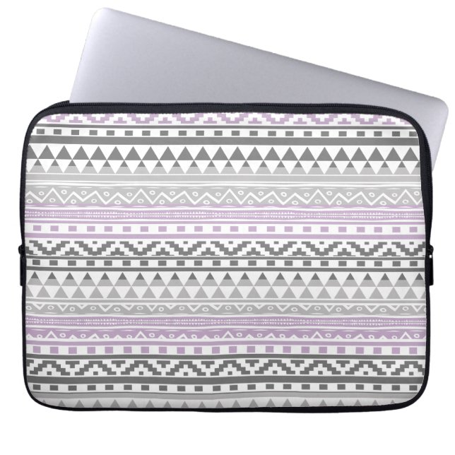Paars grijs Geometric Aztec Tribal Print Patroon Laptop Sleeve (Voorkant)