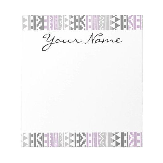 Paars grijs Geometric Aztec Tribal Print Patroon Notitieblok (Voorkant)