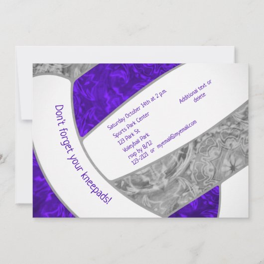 paars grijs girale volleybalfeest kaart (Achterkant)