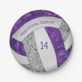 paars grijs girale volleybalfeest papieren bordje (Voorkant)