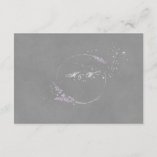 Paars grijs lavendel bruiloftsreceptie details enc informatiekaartje (Achterkant)