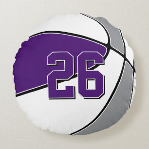 paars grijs of ELKE teamkleuren kids basketbal Rond Kussen