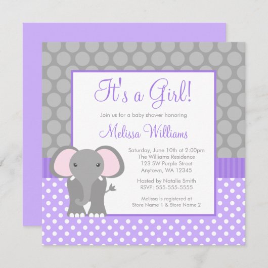 Paars grijs olifant pols Baby shower Kaart (Voorkant / Achterkant)