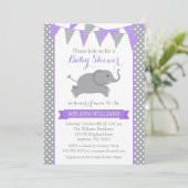 Paars grijs olifant pootwit Bunting Baby shower Kaart (Staand voorkant)