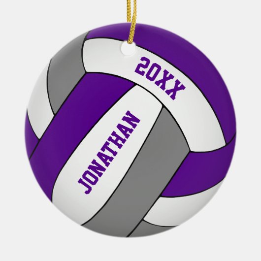 paars grijs sportteam vertolkt volleybal jongens keramisch ornament (Voorkant)