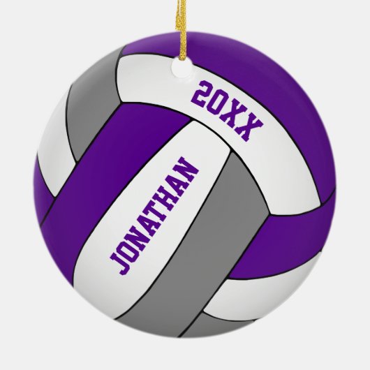 paars grijs sportteam vertolkt volleybal jongens keramisch ornament (Achterkant)