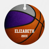 paars grijs team kleuren jongens basketbal metalen ornament (Voorkant)