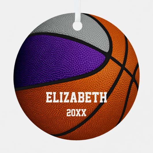paars grijs team kleuren jongens basketbal metalen ornament (Voorkant)