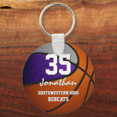 Paars grijs team kleuren jongens basketbal sleutelhanger (Achterkant)
