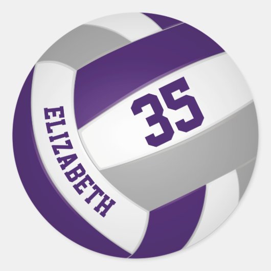 paars grijs team kleuren jongens volleybal ronde sticker (Voorkant)