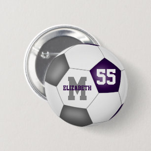 paars grijs team kleuren meisjes voetbal gepersona ronde button 5,7 cm