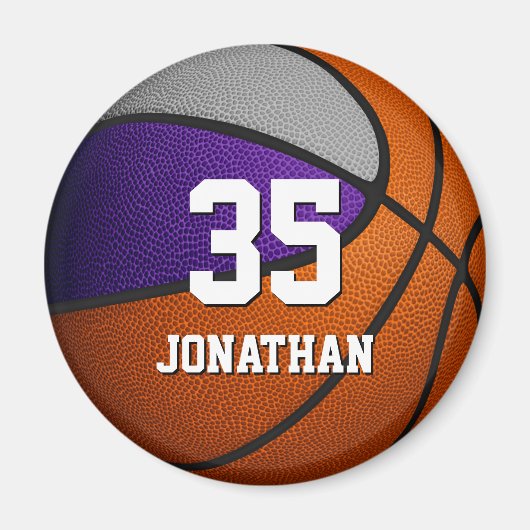 paars grijs team kleuren realistische basketbal magneet (Voorkant)