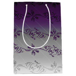 Paars Grijs Verlopend Gestreepte Bloem Blad Patroo Medium Cadeauzakje