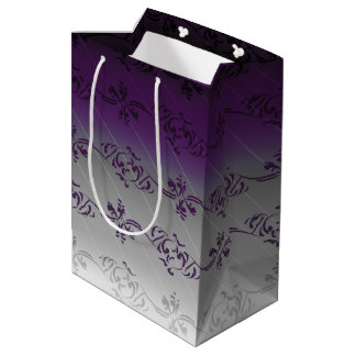 Paars Grijs Verlopend Gestreepte Bloem Blad Patroo Medium Cadeauzakje