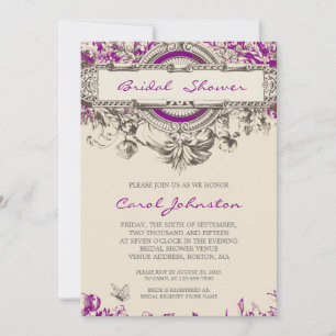 Paars Grijs Vintage BloemenVrijgezellenfeest Kaart