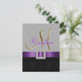 Paars Grijs Zwart Damast Gouden Ontvangstkaart Kaart (Staand voorkant)