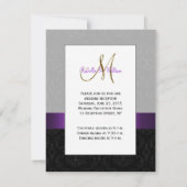 Paars Grijs Zwart Damast Gouden Ontvangstkaart Kaart (Achterkant)