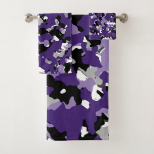 Paars Grijs Zwart Wit Camouflage Camo Print Bad Handdoek