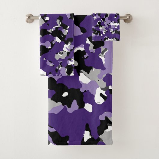 Paars Grijs Zwart Wit Camouflage Camo Print Bad Handdoek (Insitu)