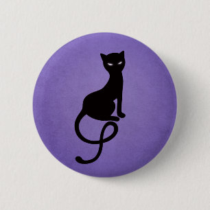 Paars grijs zwarte kat ronde button 5,7 cm
