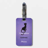 Paars grijs zwarte kat, speciaal gepersonaliseerd bagagelabel (Achterkant verticaal)