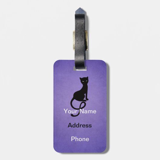 Paars grijs zwarte kat, speciaal gepersonaliseerd bagagelabel (Achterkant verticaal)