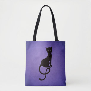 Paars grijs zwarte kat tote bag