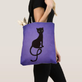Paars grijs zwarte kat tote bag (Dichtbij)