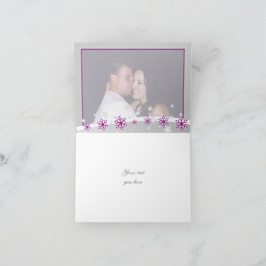 Paars grijze sneeuwvlok trouw Dank je foto Bedankkaart (Binnen)