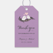 Paars Grijze Tortelduifjes Weddenschap Gift Label Cadeaulabel (Voorkant)