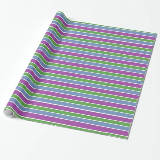 Paars Groen Blauw Gestreept Cadeaupapier (Uitgerold)