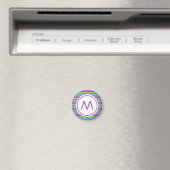Paars Groen Blauw Gestreept Monogram Magneet (Insitu (Vaatwasser))