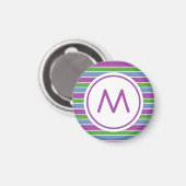 Paars Groen Blauw Gestreept Monogram Magneet (Voorkant / Achterkant)